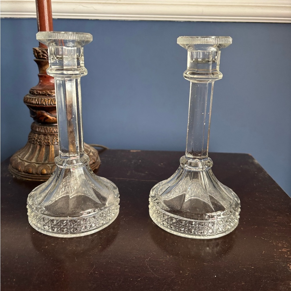 Clear Glass Taper Candle Holders - Pair